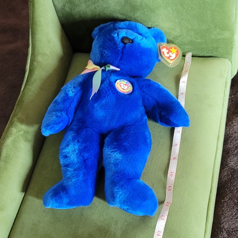 TY BEANIE BABY *ULTRA RARE *Vtg Collectible CLUBBY BLUE BEAR 1998 13" NWT - Picture 10 of 11